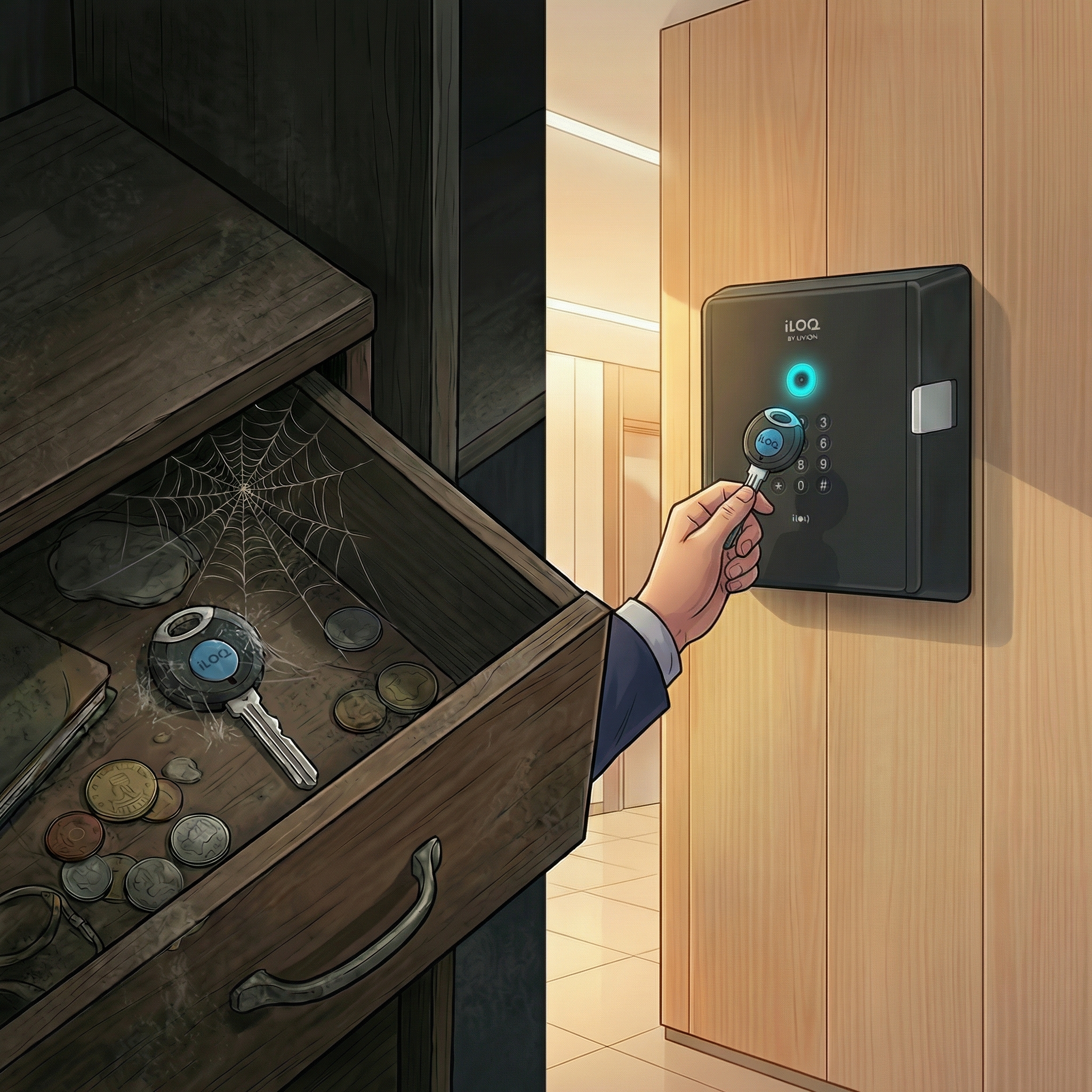 A resident retrieving an iLOQ S5 key from a Livion Key Automat